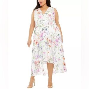 NWT! Calvin Klein Floral Print High-Low Dress 18W Spring White Wildflower Easter